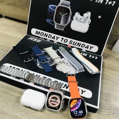 New H50 Ultra Smart Watch X AirPods Pro 2nd Gen; (ওয়াচ + এয়ারবার্ডস + ৭ পিস বেল্ট + ওয়াচ কভার)